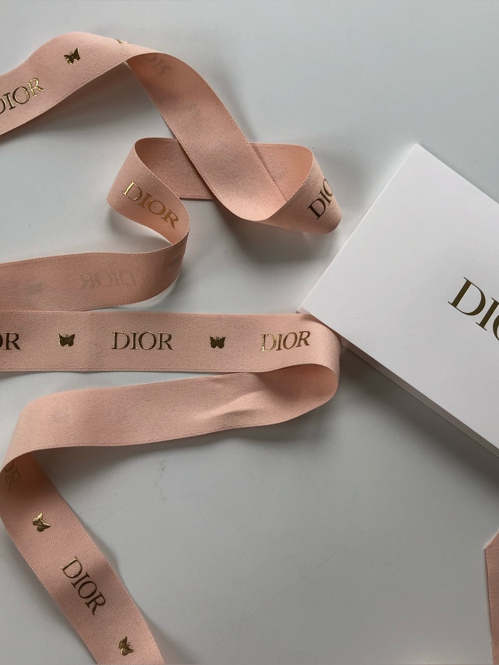 DIOR Pink Gold Logo Gift Wrapping Designer Ribbon Hair Tie  48” 4ft NEW Limited